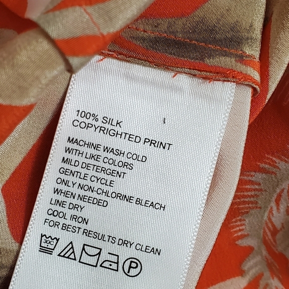 Tommy Bahama Womens 100% Silk Floral Top Orange Button down Large - Picture 4 of 6